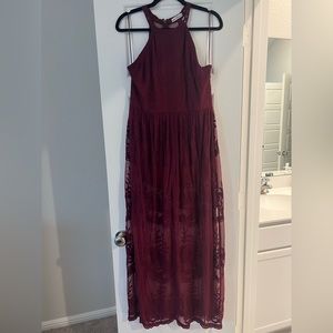 Dainty Hooligan Maroon Halter Floral Maxi/Romper Size L